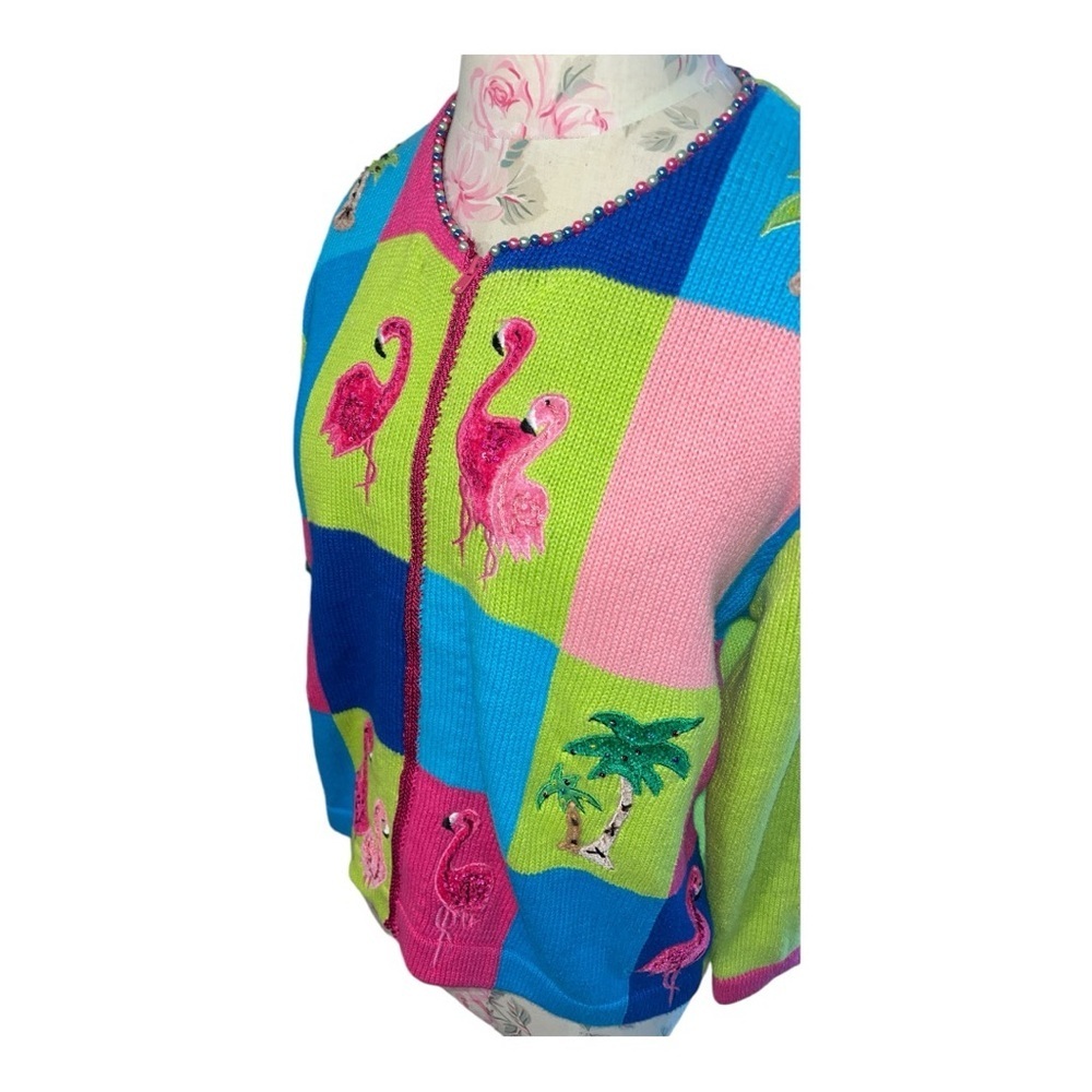 Jack B. Quick Flamingo 🦩 Palm Tree 🌴 Beach Theme Beaded Embellished Zip Small - Picture 11 of 14